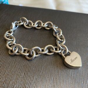 Tiffany & Co Sterling Silver Heart Mom Padlock Charm Bracelet 7 inch - Authentic